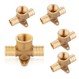 Seelink (5-Pack) PEX Fittings, 3/4"pex x 3/4"pex x 1/2"Female Threaded NPT Drop Ear Tee Adapter, Brass Crimp Fittings, for PEX Tubing Pipe Plumbing, ASTM F1807