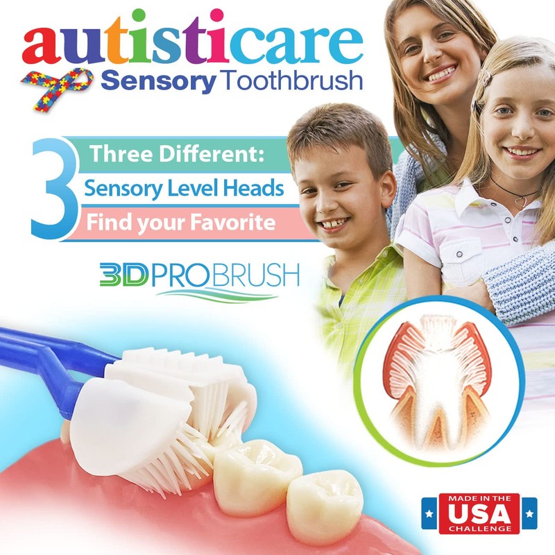 autisticare New Softer Feel Sensory 3-Sided Toothbrush 3-PK | Autism