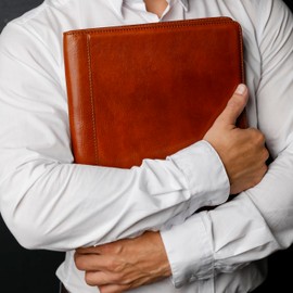 Time Resistance Leather Portfolio – Tablet size Leather Document Case – Small Briefcase Made in Italy