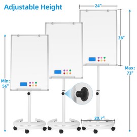 36 x 24 inches Mobile Whiteboard, Magnetic Dry Erase Board, Rolling Stand Portable Easel Frame for Office Classroom Home, White