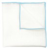 BELLUNO Ivory White Pocket Square with Pastel Blue Trim Embroidered