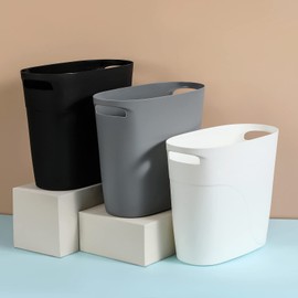 JiatuA - cubeta de basura pequeño de plástico con asas, contenedor de basura estrecho de 3.2 galones para baño, recámara, cocina, oficina en casa, debajo del computadora, recámara, lavadero,