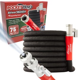 Pocket Hose Silver Bullet 2.0 Expandable Garden Hose 75-FT with Turbo Shot Nozzle, AS SEEN ON TV, Lead-Free, Solid Aluminum Connectors, Easy On/Off Valve, Kink-Free, Leak-Proof