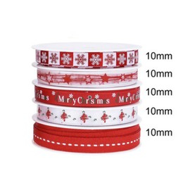 ankbrats 5 Rolls 5 Meters Christmas Wrapping Ribbon Merry Christmas Snowflake Star and Tree Red Ribbon for Gift Wrapping Crafts Hair Bows Wreath Party Decoration