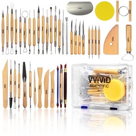 VViViD Clay & Pottery Sculpting Tools Set 42 Pieces for Ceramics, Putty, Plaster, Mud, Plasticine, Modelling and Crafting, Ergonomic, Light, Sturdy, Wood & Aluminum