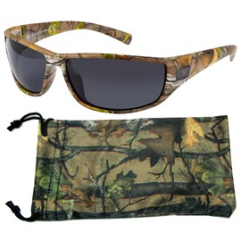 Hornz Brown Forest Camouflage Polarized Sunglasses for Men - WhiteTail - Free Matching Microfiber Pouch - Brown Camo Frame - Smoke Lens