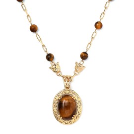 Shop LC 18K Yellow Gold ION Plated Tigers Eye Necklace for Women Size 18" Ct. 31.25 for Women