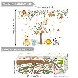 iMagitek Large Jungle Animals Tree Wall Decals Safari Animals Climbing Trees Wall Stickers Elephant Giraffe Lion Sloth Safari Wall Stickers Baby Nursery Kids Room Daycare Playroom Classroom Wall Decor