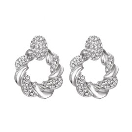 EVER FAITH Art Deco Twisted Round Earrings Geometric Statement Drop Dangle Earrings for Women Girls Clear Silver Tone, Base Metal, No Gemstone