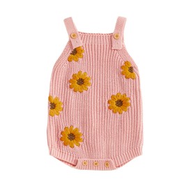 Baby Girl Winter Clothes Newborn Knit Sweater Romper Flower Knitted Onesie Top Cute Infant Fall Overalls Outfits (A Flower Pink, 9-12 Months)