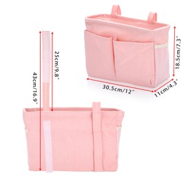 SUMTree Hanging Bedside Organiser Storage Bag Waterproof Bed Basket 5 Pockets and Magic Tape for Magazines Phone Pens Remote Control (Pink)