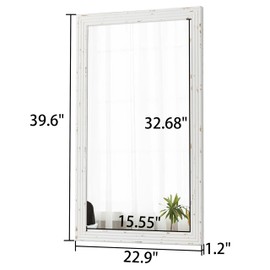 Sintosin Farmhouse Full Length Mirror 40 X 23 Inch, Wall Hanging Distressed White Wood Bedroom Mirror Full Length, Rustic Rectangle Long Mirror for Entryway Hallway Bathroom, Horizontal or Vertical