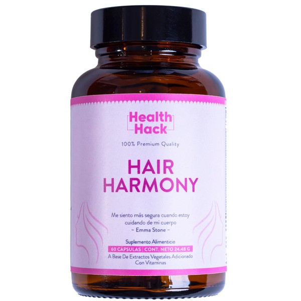 Health Hack Hair Harmony | Suplemento Mejora Calidad del Cabello para Mujeres | Con MSN, Colágeno Hidrolizado, Ácido Hialurónico, Zinc y Vitaminas | Nutrición y Brillo para un Cabello Saludable