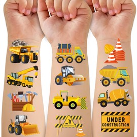 Cars and Trucks Temporary Tattoo for Kids - 50PCS Cars Construction Tractor Tattoos Party Birthday Decorations Excavator Construction Vehicle Tattoo Body Sticker for Kids Boys Girls Party Bag Filler
