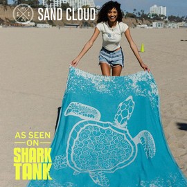 Sand Cloud Extra Large Turkish Beach Towel - Free 100% Organic Cotton Yarn Quick Dry for Beach, Picnic, Blanket or Bath As Seen on Shark Tank Marine Life (Crush Turtle Teal)