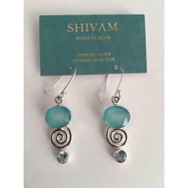 Shivam Silver Earrings With Aqua Chalcedoney Blue Topaz Retail $68 Made In India
