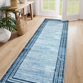Lahome Abstract Runner Rug,2.5x8 Hallway Runner Rug Non-Slip Washable Blue Kitchen Runner Rugs,Low-Pile Soft Bedroom Runner Minimalist Solid Indoor Carpet Runners for Entryway Bathroom Laundry Room