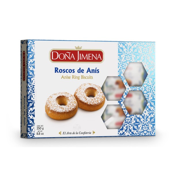 Doña Jimena | Anise Rings Biscuits Doña Jimena 250g | Typische Weihnachtssüßigkeit | Kringel von höchster Qualität | Packung mit traditionell hergestellten Anis-Kringeln | Mandel
