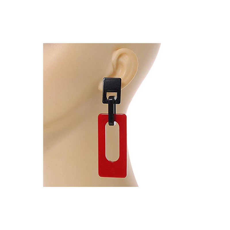 Red/Black Square Acrylic Drop Statement Earrings - 90mm Long