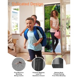 HOWIN Fliegenvorhang Balkontr Magnet, Fliegengitter Terrassentr Ohne Bohren 95x200cm, Moskitonetz Tr, Fliegenschutz Tren, Insektenschutz Balkon Tr, Fly Screen Door Magnetic(Schwarz)