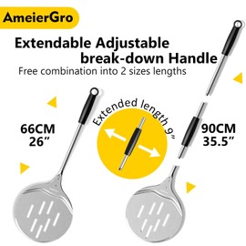 AmeierGro Pizza Peel & Turner, 9" Pizza Spatula with Extendable Handle (26-36" Length)
