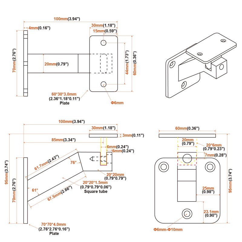 RealPlus 6pcs Swivel Handrail Brackets Heavy Duty Steel Hand Rail