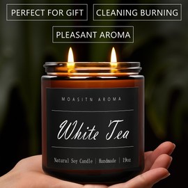 MOASITN White Tea Large Heavenly Scented Candles for Home|19oz 100h Long Lasting Clean Burn|Natural Soy Aromatherapy Candle|2 Wick Jar Candle for Women,Men as Relaxing,Birthday,Housewarming Gifts