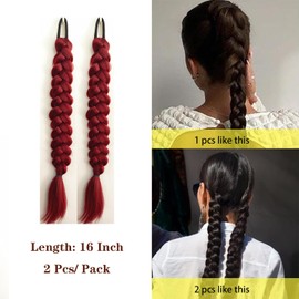 2 packs Braided Hair Extension for black women Straight Wrap Around Ponytail Braided Extensions pre Stretched (red)