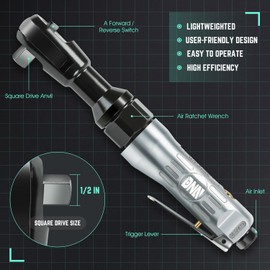 DNA MOTORING 17Pc 1/2-Inch Air Ratchet Wrench Set 50 FT.-LB / 69 N.M Electric Ratchet Wrench Set for Repairs, Machinery Maintenance Assembly, W/Case, Sliver/Black, TOOLS-00529