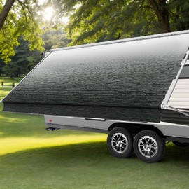 AlphabetAcre AlphabetAcre RV Awning Fabric Replacement, 18.5oz Heavy-Duty Vinyl Camper Awning Replacement, RV Canopy Replacement Universal Canopy for Camper, Trailer Awning, Black Fade 13FT(Fabric12'2")