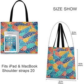 visesunny Women's Large Canvas Tote Shoulder Bag Japanese Style Fish Top Storage Handle Shopping Bag Casual Reusable Tote Bag for Beach,Travel,Groceries,Books