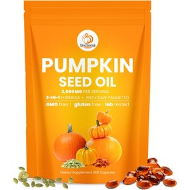 Pumpkin Seed Oil Capsules, 2 in 1 Pumpkin Seed Oil for Hair Growth with Saw Palmetto, Promotes Scalp, Heart Healthy, Youthful Skin-300 Softgels