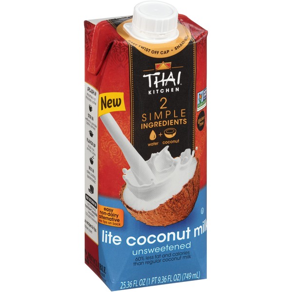 Thai Kitchen Unsweetened Lite Coconut Milk (Resealable, Dairy Free, Simple Ingredients), 25.36 fl oz (Pack of 6)