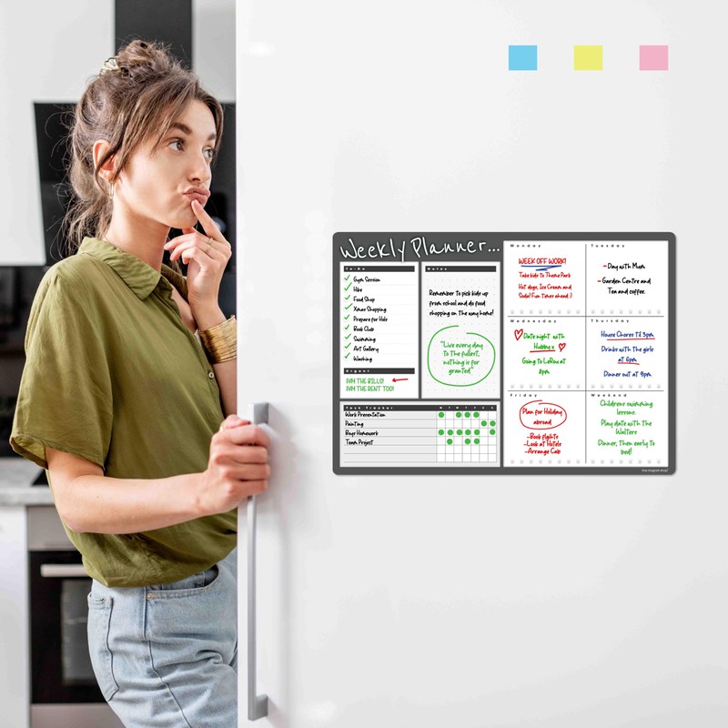 TMS A3 Weekly Planner Whiteboard | Magnetic Calendar for Fridge