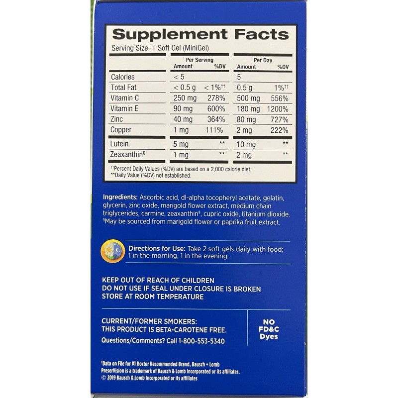 PRESERVISION Eye Vitamin & Mineral Supplement AREDS 2 Formula. 210