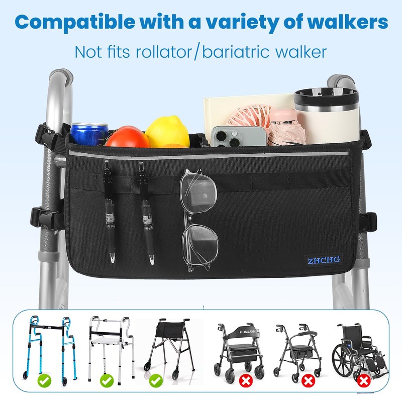 ZHCHG Walker Basket for Seniors, Walker Accessories, Folding Walker Bag
