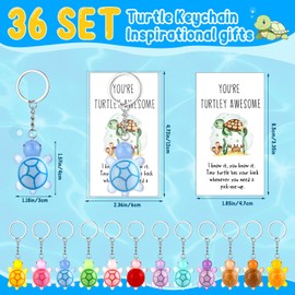 CroBlissful 36 Sets Back to School Gifts Bulk Positive Turtle Keychains Turtley Awesome Cards Employee Appreciation Gifts (Classic)