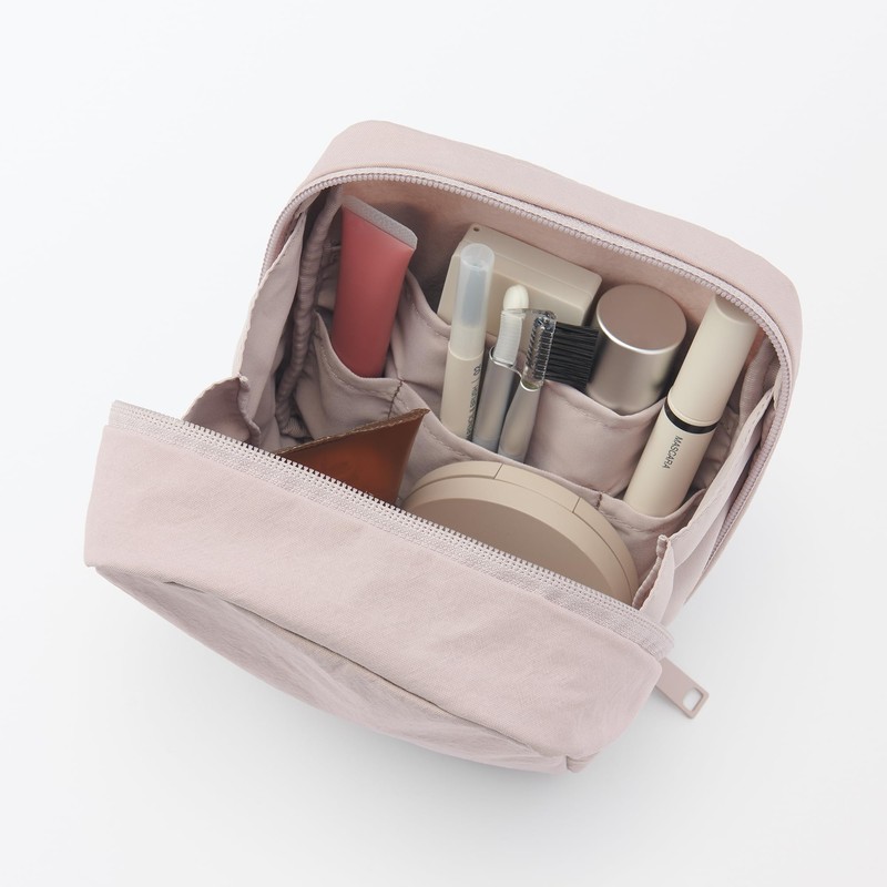 MUJI 84475870 Wrinkle Nylon Wide Open Square Pouch, Pink, Approx.