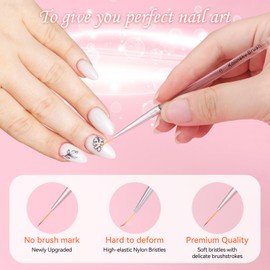 5Pcs Nail Art Liner Brushes Set, Manicure Brush Fine Drawing Thin Lines Painting Details Striping Design For Gel Polish Dotting Pen Transparent Handle Home DIY, 6/9/12/18/24mm