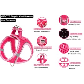 YUDOTE Step-in Reflective Harness Easy-on Easy-off 2-Layer Soft Mesh Vest with ID Tag Holder for Medium Dogs Daily Use,Hot Pink