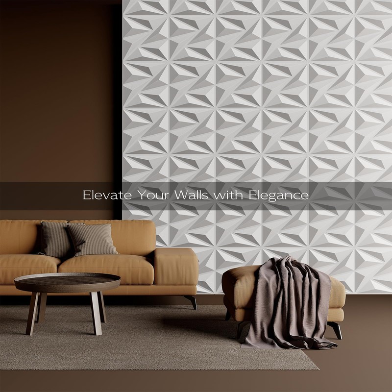 Lebenforce PVC 3D Wall Panels, White, 12"x12"