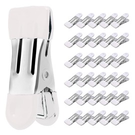 Clothes Pins Heavy Duty 30 Pack - 2.17 Inch Metal Chip Clips, Clothespins for Photo Drying Clothesline Laundry Sock, Bag Clips for Food Kitchen Stainless Steel with Rubber, White