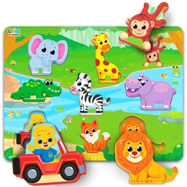 Jumbo Wooden Puzzles, Wild Animals Puzzle Board Educational Toy for Toddlers Ages 2 3 4 5, Fun Montessori Toys for Boys and Girls, Toddler Learning Wooden Puzzles for Kids by Lucas & Friends
