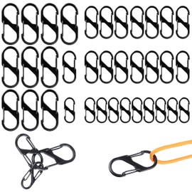 Pack of 36 S Carabiner Mini Snap Hooks Metal Double Carabiner 8 Shaped 2 Openings 50 mm/40 mm/30 mm Carabiner Small for Outdoor Camping Home Hiking (Black)
