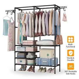 TeqHome Garment Rack Clothing Hanging Clothes Hanger Bedroom Cloth Tray Shelf Organizer