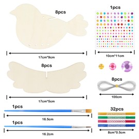 Bomtop Pack of 8 3D Bird Wind Chime Craft Set Craft Children's Wooden Craft Sets for Children Party Bags Children's Birthday Party Small Gift for Boys Girls