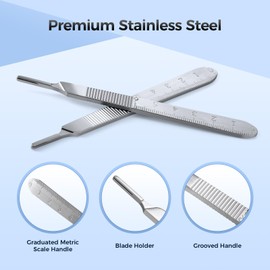 JMU 2 Pcs Scalpel Handle No 3 and 100 Pcs Scalpel Blades Sterile #12, Stainless Steel Surgical Blades and Handle