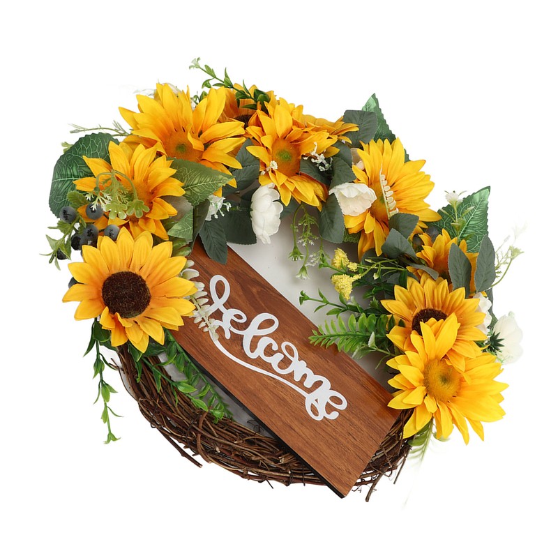 15 Inch Sunflower Wreath for Front Door Artificial Sunflower Wreath