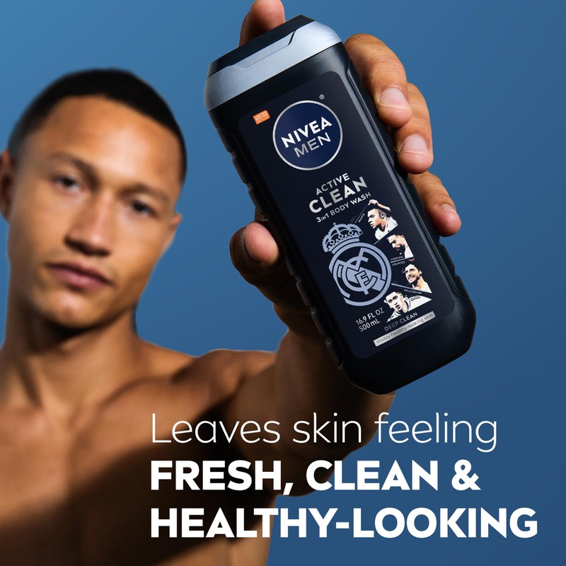 NIVEA MEN Active Clean Body Wash with Natural Charcoal for