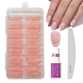 French False Nails Kit - 120pcs Press on Nails Short - 12 Different Sizes Almond Fake Nails with Glue - Nude Color French Tip False Nails - Full Cover Acrylic Nails Stick on Nails for Women Girls